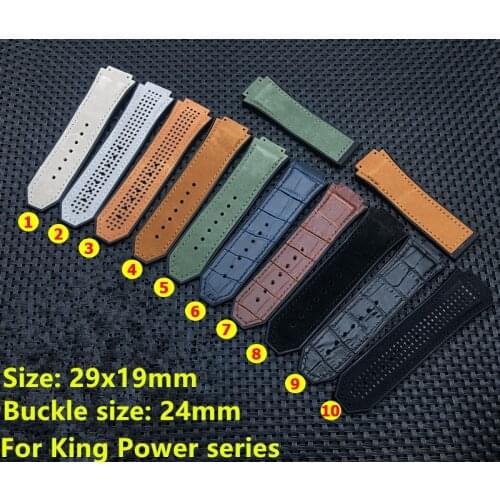 Brand crazy horse leather 29x19mm rubber silicone watchband watch band for Hublot strap 30mm king power series buckle F1 logo on
