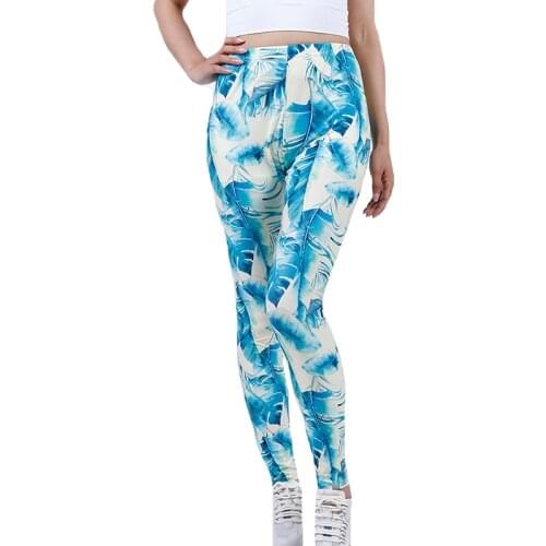 CUHAKCI Sexy Silm Legins High Waist Stretch Trouser Pants Women Leggings Push Up Green Leaves Printing Gym Fitness Jeggings