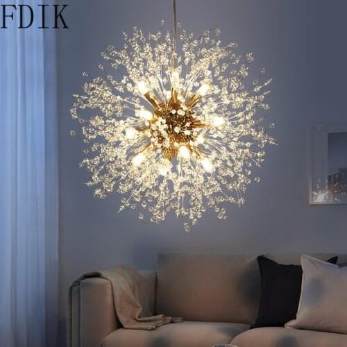 Nordic Dandelion Crystal Pendant Light Modern Creative Firefly Hanging Lamp for Living Room Bedroom Restaurant Lighting Fixtures
