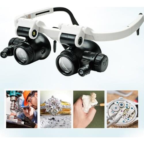 Head Mounted Magnifier Jeweler Watchmaker Magnifying Glass With Led Light 8x 15x 23x Led Magnifying Glasses Optical