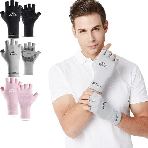 Cycling Gloves Ice Silk Sunscreen Gloves Silicone Anti-slip Design Outdoor Fishing UV-resistant Quick-drying Half-finger Gloves