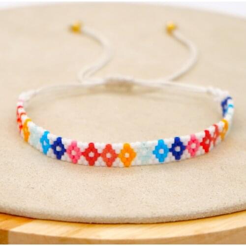 Spring and Summer Simple Rainbow Geometry Handmade Beaded Miyuki Rice Bead Couple Bracelet Gift To Girlfriend Tous Jewelry Woman