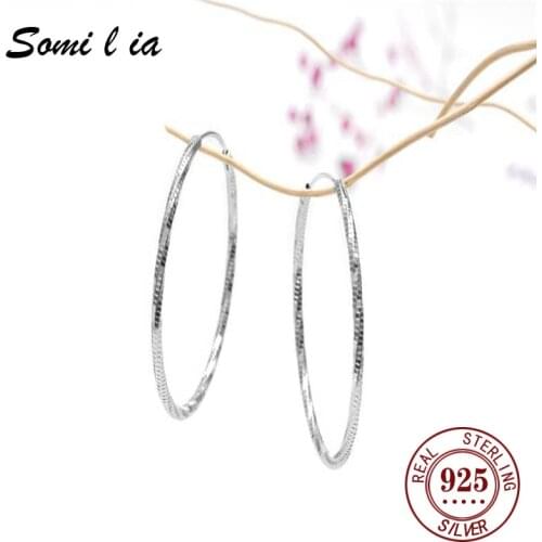 SOMILIA SILVERAGE 60mm 50mm 40mm 30mm Silver 925 Huggie Earrings Silver Fine Jewelry Hoop Earrings Women Silver Long Earrings