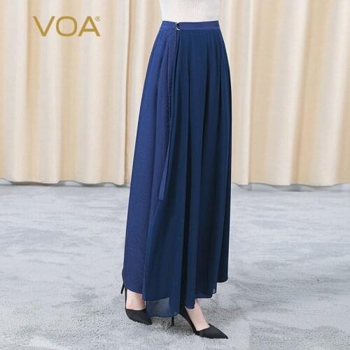 VOA Silk Jacquard Bandage Georgette Stitching Button Fold Travel Leisure One-piece Bust Skirt Female CE73 Long Skirts for Women