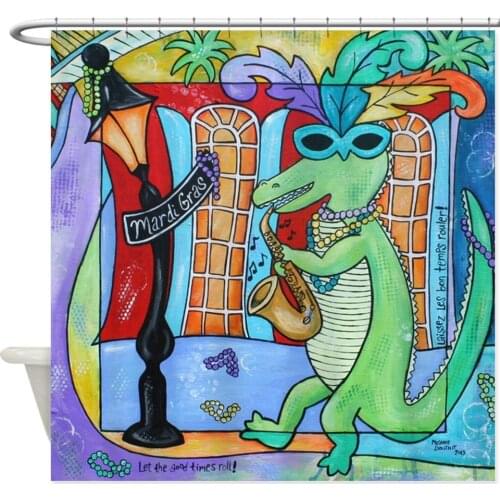 Unique Mardi Gras Jazz Gator Decorative Fabric Shower Curtain For Bathroom Polyester