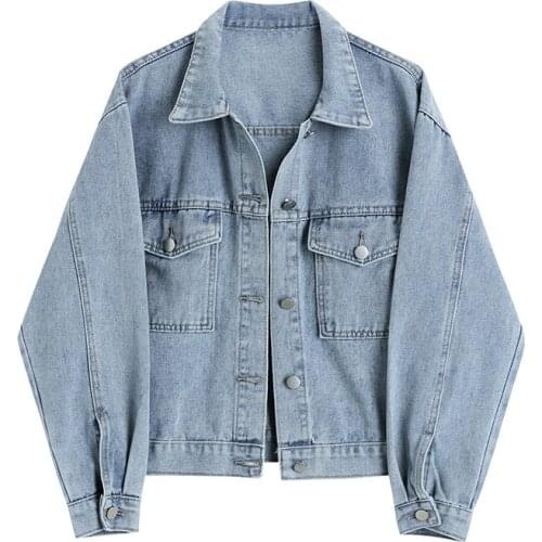 2021 Spring New Short Loose Student Denim Jacket Womens Single-Breasted Long-Sleeved Boyfriend Style Female Vintage Jeans Coat