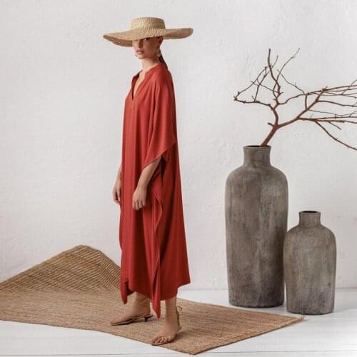 BuBu Dress Solid Color Kaftan Evening Dresses Women Elegant V-Neck Silk-Like Soft Fabric Caftan Chic Casual Loungewear Partywear