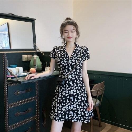 2020 Summer retro French eustoma Dress floral sweet short Sleeve Mini Dress Summer Womens Dresses b204