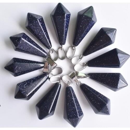 2020 fahsion Hot Sale good quality blue sand stone Hexagonal pyramid Charms pendants for jewelry making 12Pcs/lot Wholesale Free