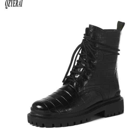 2021 Winter New style Genuine leather Women boots Motorcycle boots Martin boots Female boots warm Women shoes
