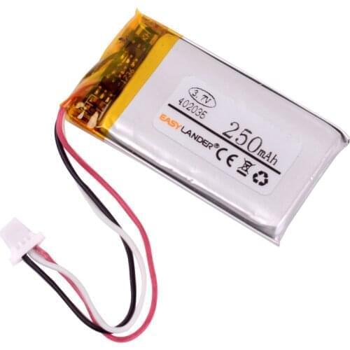3.7V 250mAh 402035 Lithium Polymer LiPo Rechargeable battery with JST 1.0mm 3pin for Handheld