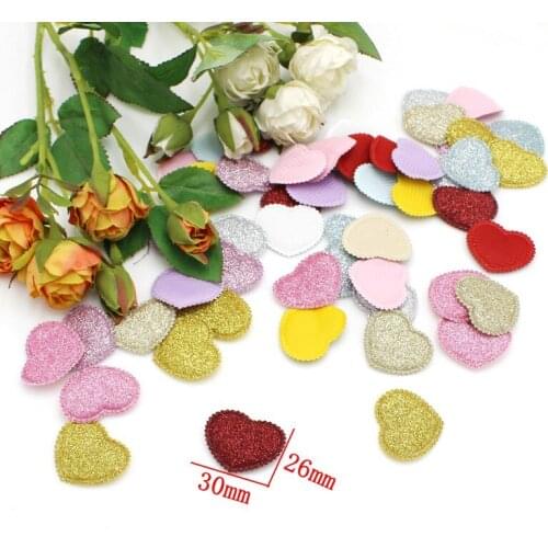 50PCS/lot Glitter Padded Heart Felt Patches Appliques For Clothes Sewing Supplies DIY Craft Bow Wedding Decoration