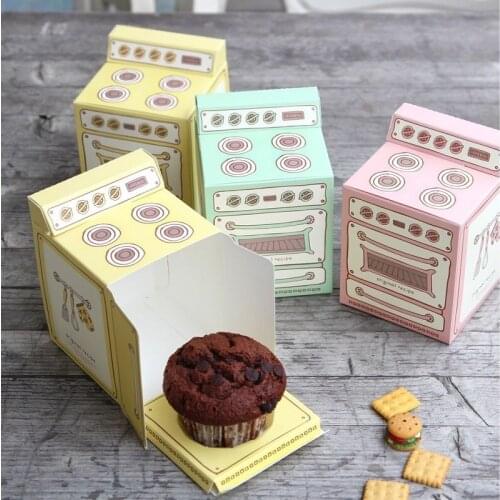 500PCS Vintage oven printed gift box, single cupcake box, paper muffin box party favor box Random Color