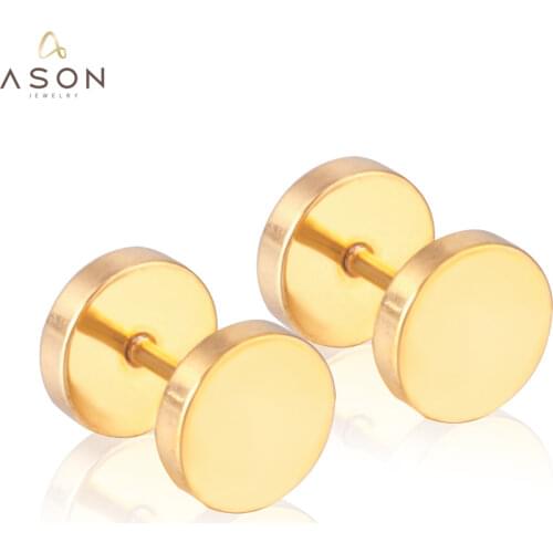 ASONSTEEL Black/Gold/Silver Color Size 4/6/8mm Screw Earrings Women/Men Double Round Anti-allergy Earring Accessories Friend