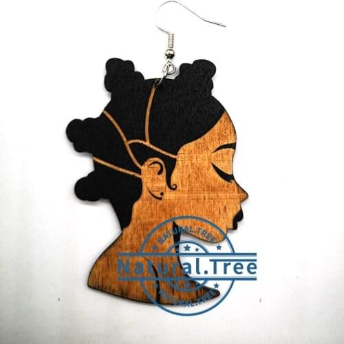 Free Shipping! African Natural Afro Girl Wooden Earrings