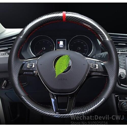 For VW Lamando Teramont PASSAT Touareg TAYRON TACQUA premium hand-stitched steering wheel cover carbon fiber suede leather