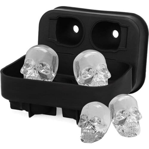 Skull Ice Maker Mold DIY Creative Silica Gel Non-stick 3D Black Bones Ball Tray Party Cool Whiskey Wine Ice Cream Bar Tool
