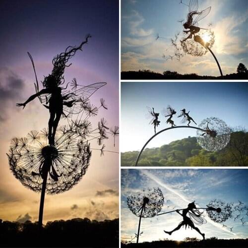 2021 Fairies and Dandelions Dance Together Garden Decorative Stake Fairies Yard Art Outdoor Lawn Ornaments