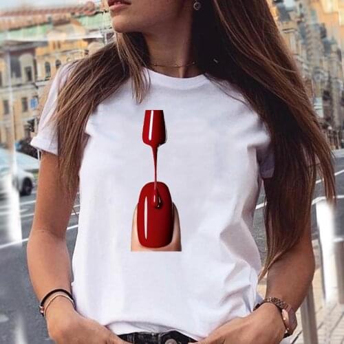 Women 90s Nail Art Make Up Casual Short Sleeve Cartoon Summer Fashion Tshirts Clothes T Top Ladies Print Tee T-Shirt Clothing