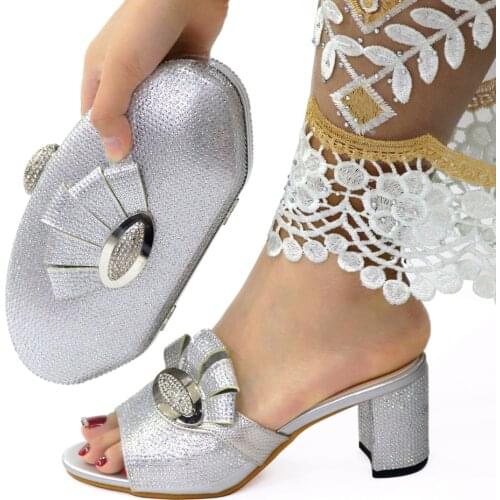 Doershow Italian matching silver shoe and bag set african wedding shoe and bag sets!!HCK1-26