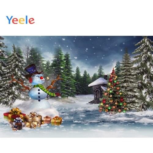 Merry Christmas Tree Forest Snowman Gift Home Decoration Backdrop Photography Custom Photographic Background For Photo Studio