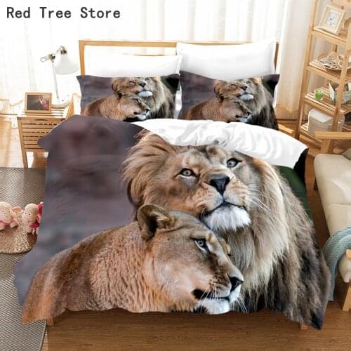 3D Bedding Set Lion Animal Duvet Quilt Cover Comforter Bed Linen with Pillowcase King Queen Full Size 2/3pcs Home Texitle Decor