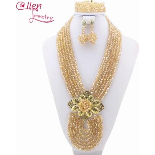 African Beads Jewelry Set nigerian wedding bridal Crystal Beaded Necklace Set African style Statement necklace jewelry set W8460
