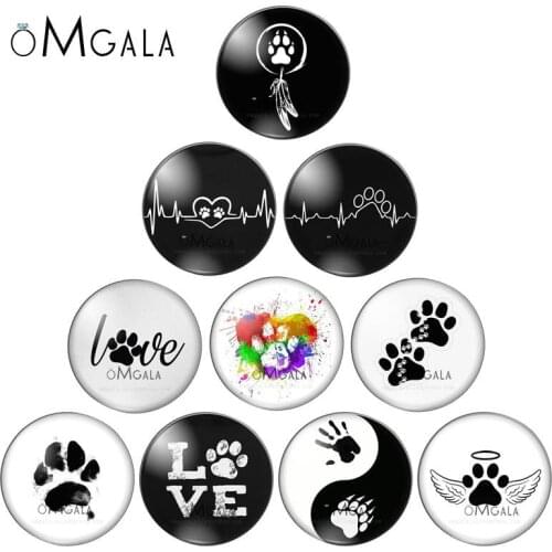 Love Dog Cat Paw Art Pattern 10pcs mixed 10mm/12mm/18mm/20mm/25mm/30mm Round photo glass cabochon demo flat back Making findings