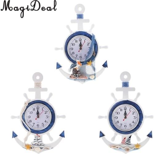 MagiDeal Sea Beach Naudical Themed Anchor Clock Wall Hanging Decor Ornament Home Time