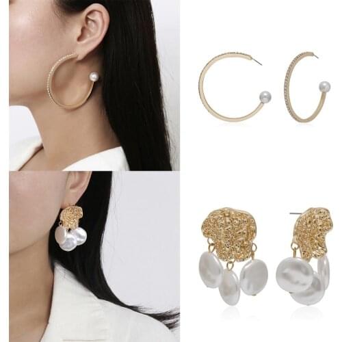 Fashion Women Faux Pearl Geometric Dangle Drop Ear Stud Earrings Jewelry Gift