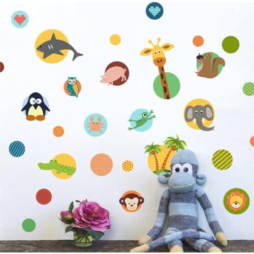 Cartoon animal through wall sticker for kids room Home wardrobe fridge decoration wall art PVC girl DIY gift
