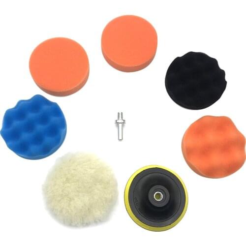 7pcs 4 inch Auto Car Polishing Buffing Pads with M14 Drill Adapter for Car Polisher Power Tool Car Detail Polishing Accessories