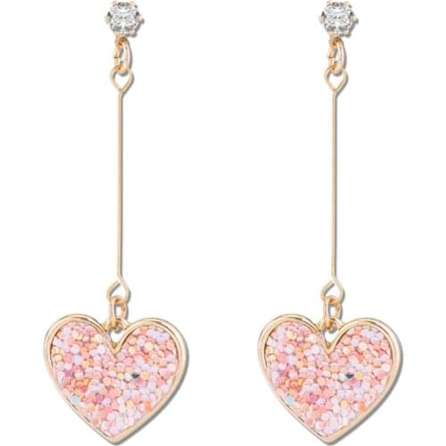 New Earrings Fashion Jewelry Popular Sweet Sequins Earrings For Women Heart-shaped Simple Personality Long Earrings Wholesale