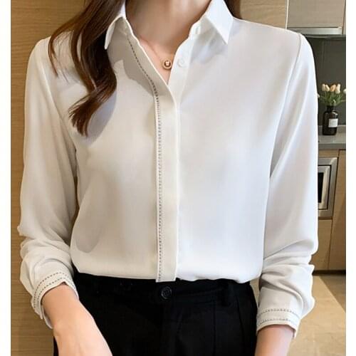 Autumn Women Office Lady Chiffon White Blouse Tops Women Long Sleeve Blouse Women Blusas Mujer De Moda 2021 Blouses Shirts F177