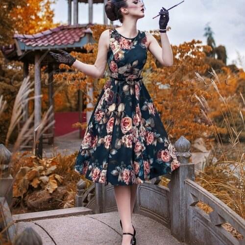 MISSJOY Womens Sleeveless Vintage Tea Dress 1950s Floral Spring Garden Retro Swing Prom Party Summer A Line Dress