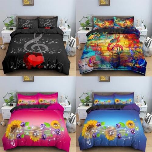 Music Note Duvet Cover Set & Pillowcase Adult Sunflower Floral Bedding Set for Girls Princess Quilt Cover (No Bed Sheet)