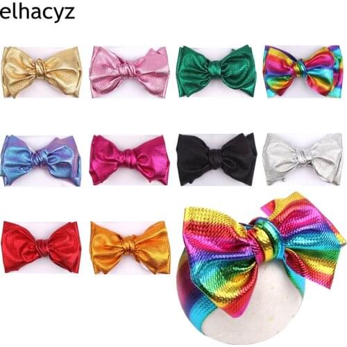 10pcs/lot Large Knot Hairbow Headband Kids Glitter Metallic Waffle Bow Turban Girls Trendy Bullet Fabric Hairband Hair Accessory
