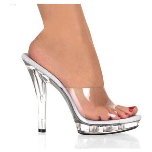 Sestito 2018 Girls PU Transparent Leather Peep Toe Summer Sandals Woman Slip-on Slingback Slides Lady Platform High Heels Shoes