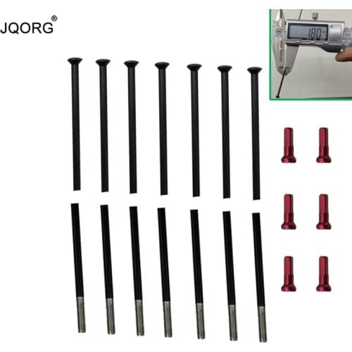 JQORG 20 Pieces A Lot 15G Diameter 1.8mm Straight Pull Black Color Mountain Bike Spokes With Red Color Aluminum Alloy Nipples