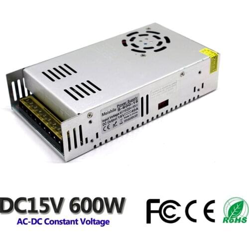DC 15V 40A 600W LED Light Belt Driver Switching Power Supply 110V 220V AC Constant Voltage Transformer Monitoring CCTV CNC Motor
