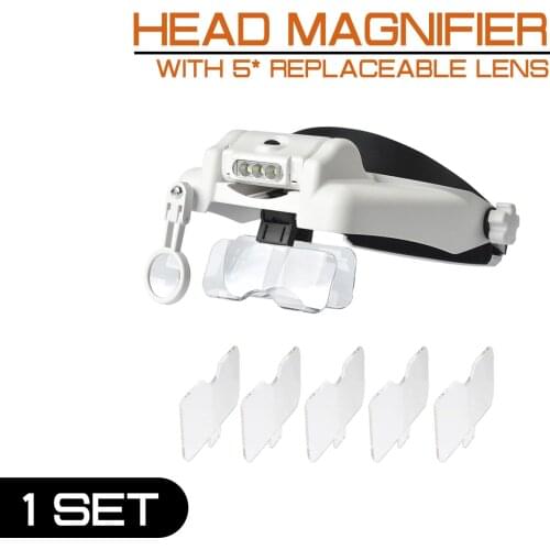 Magnifier Multi-functional Headband Loupe With 5 Replaceable Lenses Led Head Mounted Magnifying Glass Watchmaker Repair Tool
