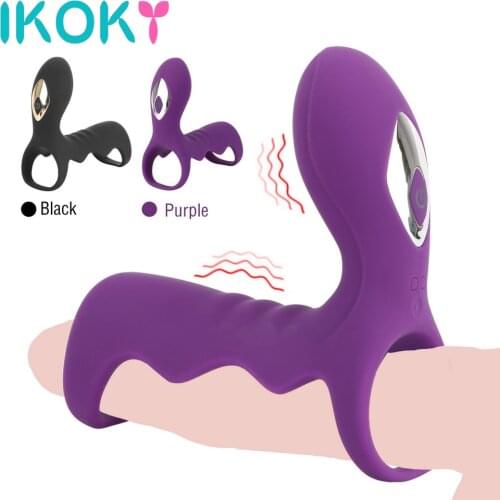 IKOKY Vibrating Penis Rings Delay Ejaculation Silicone Sex Toys for Men Male Erection Vibrator 10 Speed Cock Ring Adult Products