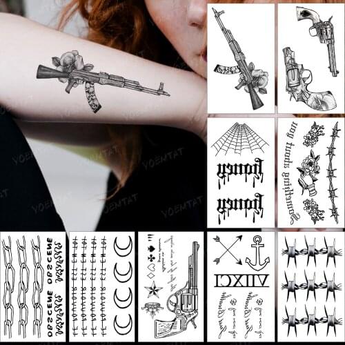 Waterproof Temporary Tattoo Sticker Small Lace Rose Gun Flame Flash Tatoo English Letter Wrist Fake Tatto For Body Art Women Men