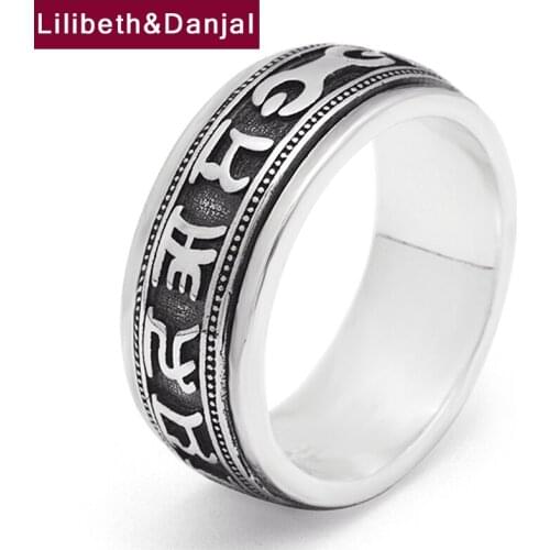 Buddha Mantra Scripture Vajra Rotatable Ring Real 925 Sterling Silver Vintage Fashion Fine Jewelry Women Men 2021 Designer R09
