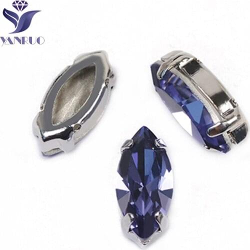 YANRUO 4200 All Sizes Tanzanite Navette DIY Sewing Crystals Glass Strass Point Back Sewn Rhinestones For Clothes Accessories