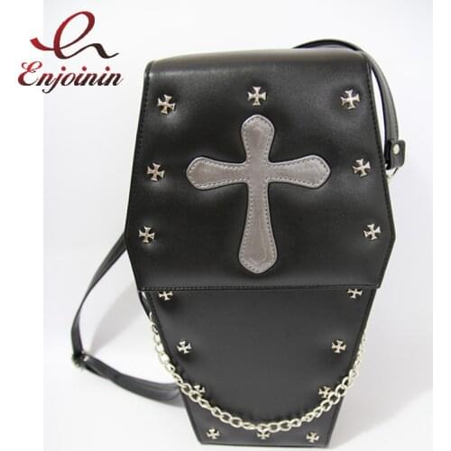 Punk Goth Style Women Shoulder Bag Fashion Coffin Shape Lolita Purses and Handbags for Girls Female Black Crossbody 3 Ways Bag