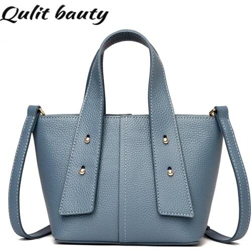 100% Genuine Leather Womens Shoulder Messenger Bag Purses and Handbags Luxury Designer Vintage Studded Bucket Bag for Women Sac