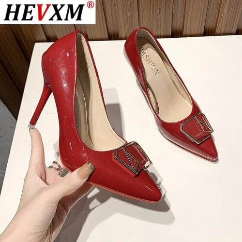 2020 OL Office Lady Shoes Low Heels Dress Shoes Pointed Toe Boat Shoes Square Heel Woman Pumps Metal Decoration Size 34-43