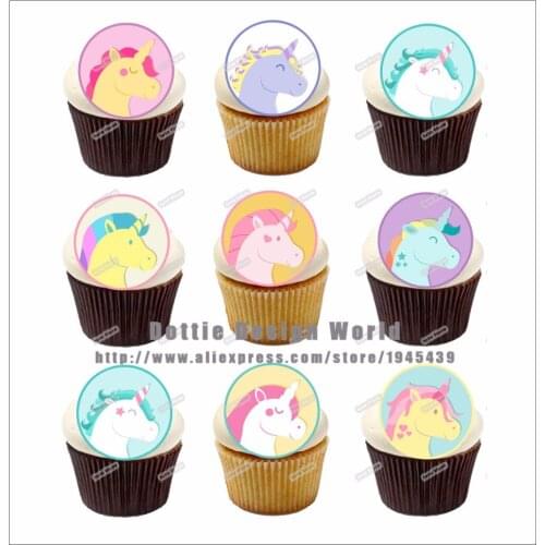 24 Unicorn Edible Cake Topper Wafer Rice Paper for Cook, Cookie, Cupcake Decoration Birthday Wedding Cake Decor Party Supplier