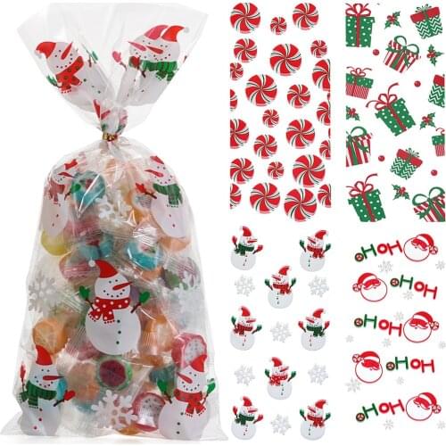 50PCS Merry Christmas Candy Bags Santa Claus Plastic Candy Treat Bag Xmas New Year Biscuit Bags Gifts Decor Bag Supplies